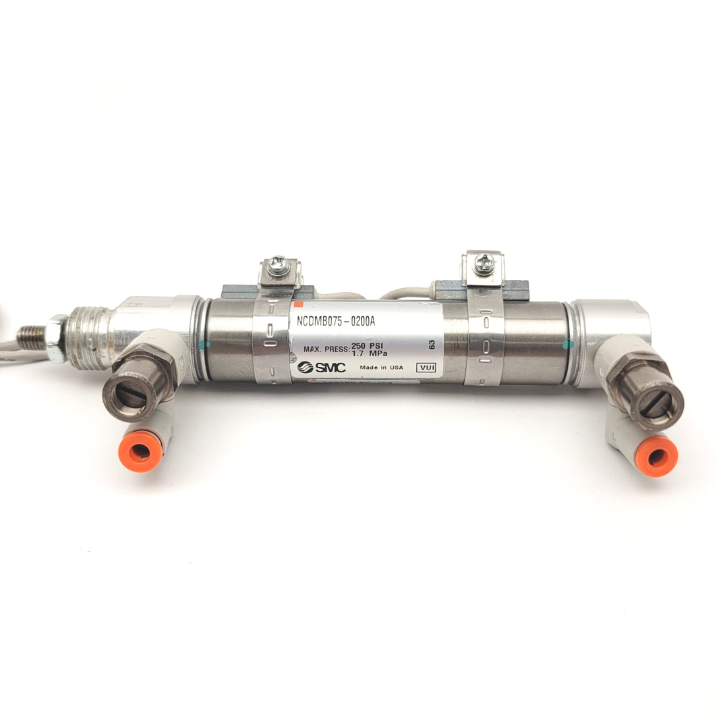 Used SMC NCDMC075-0200A Double Acting Cylinder With Auto Switches 2" Stroke 3/4" Bore