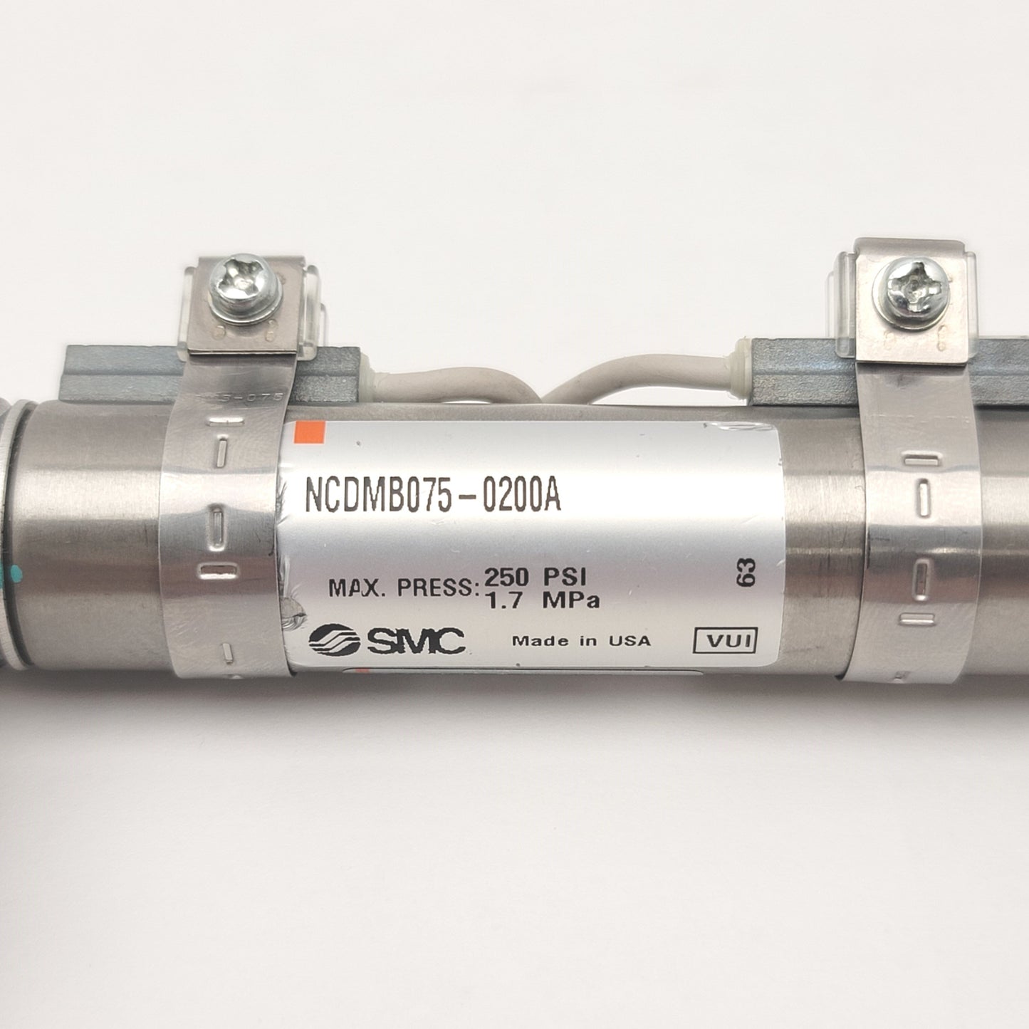 Used SMC NCDMC075-0200A Double Acting Cylinder With Auto Switches 2" Stroke 3/4" Bore