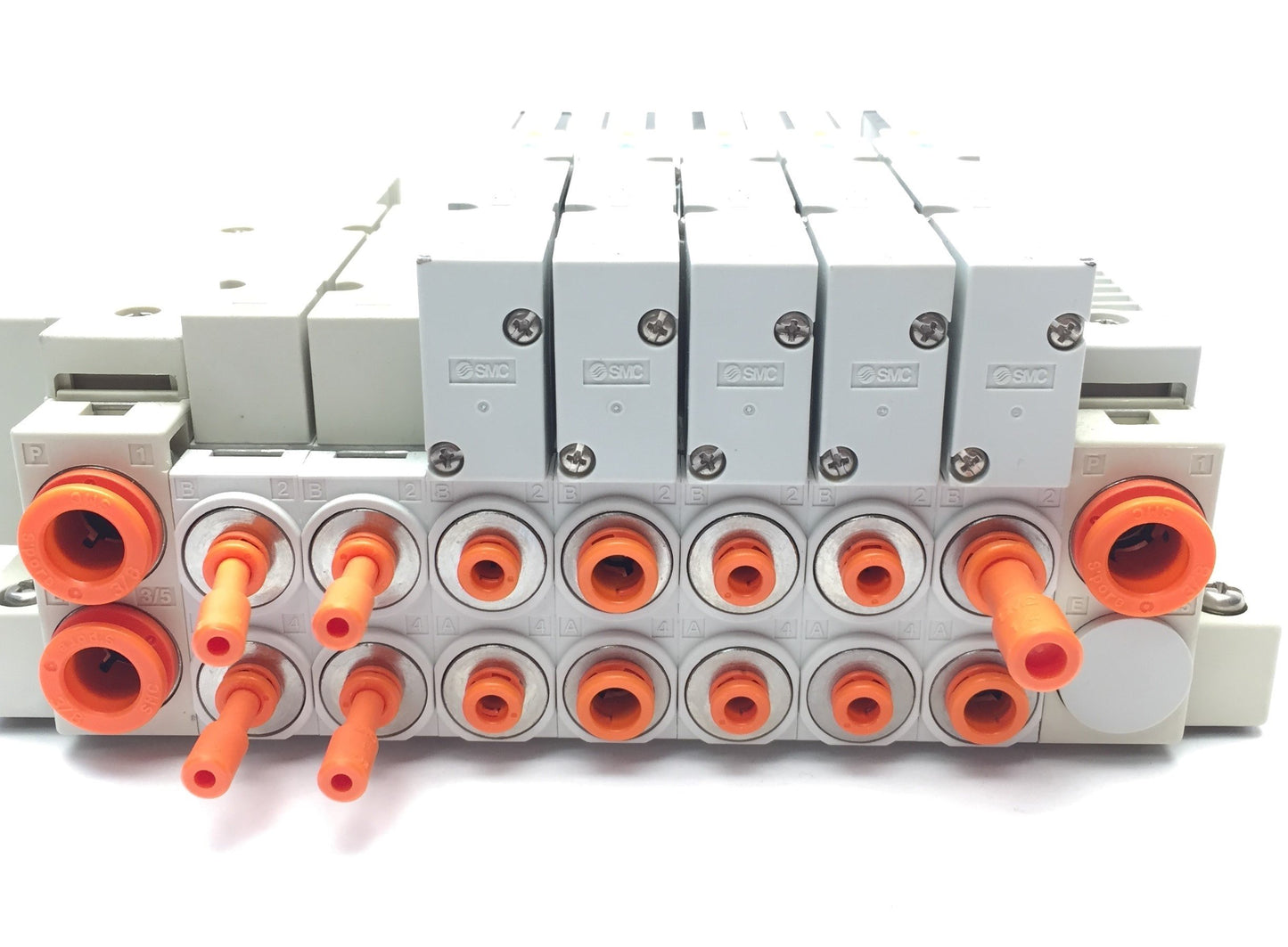 Used Lot of 5 SMC SV2400-5FU 3-Position 24VDC Solenoid Valve w/Manifold Assembly Base