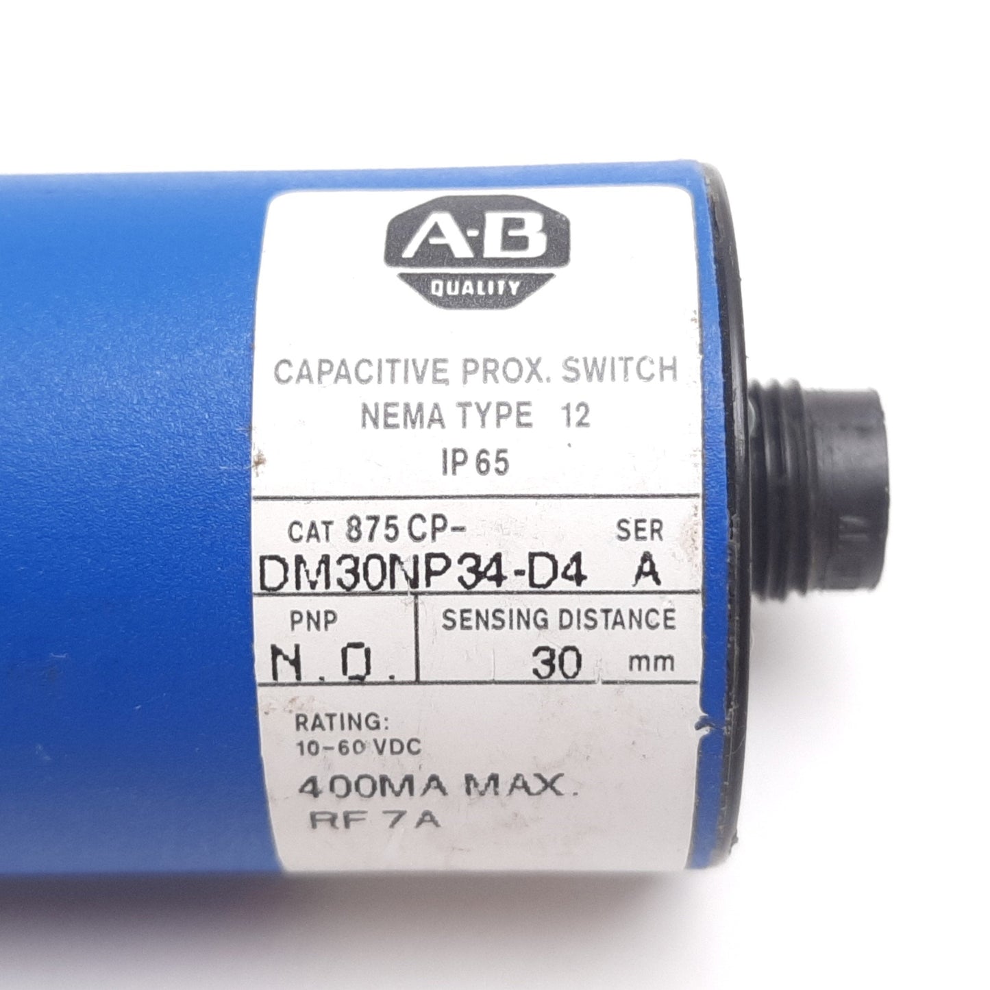 Used Allen Bradley 875CP-DM30NP34-D4 Capacitive Proximity Sensor, 30mm, 10-60VDC, PNP