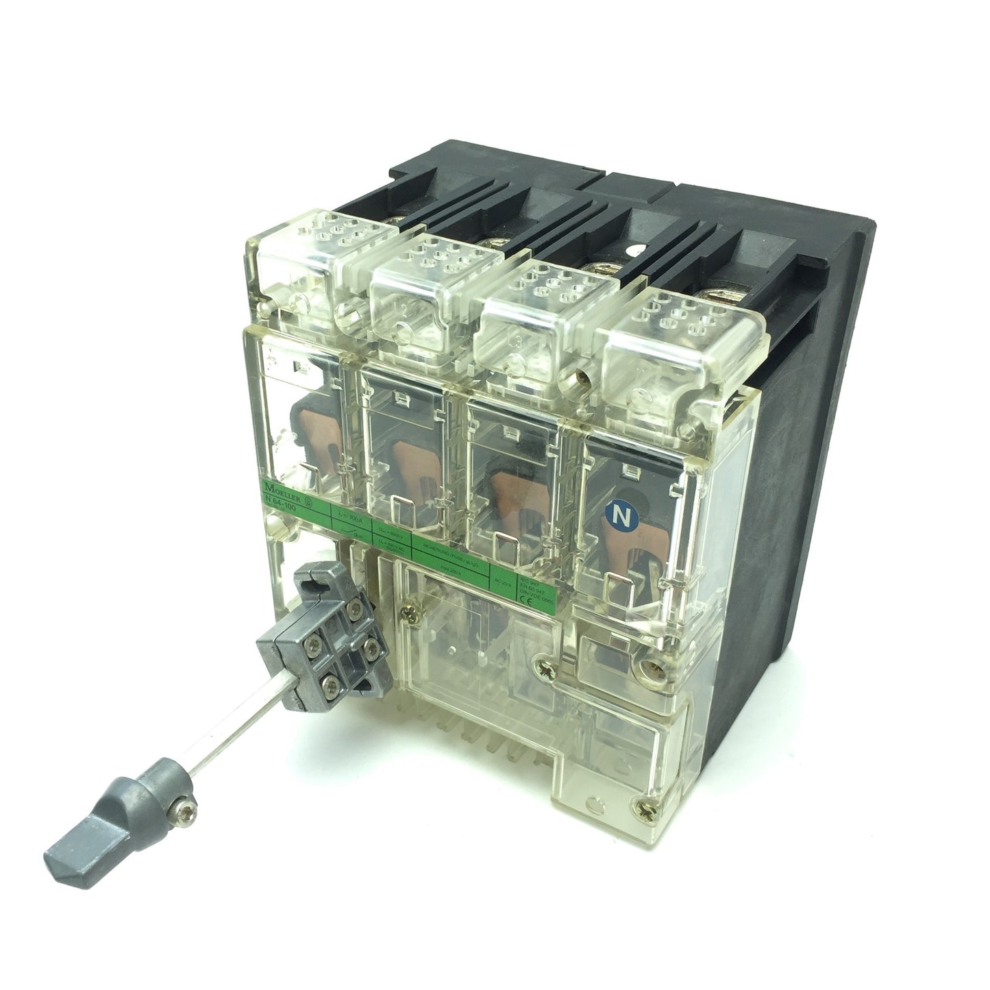 Used Klockner Moeller N64-100 Ser 2 Disconnect Switch, 4-Pole, 200A 600VAC 50/60Hz