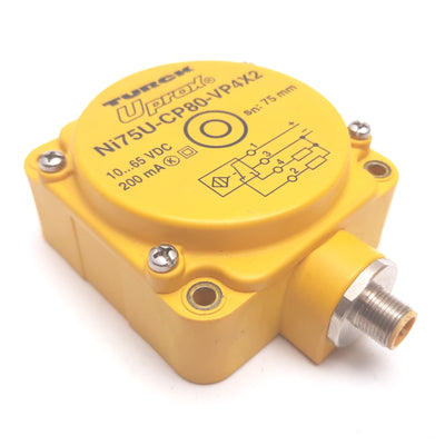 Used Turck Ni75U-CP80-VP4X2 Inductive Sensor, 75mm, 10-65VDC 200mA, 4-Pin M12
