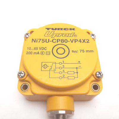 Used Turck Ni75U-CP80-VP4X2 Inductive Sensor, 75mm, 10-65VDC 200mA, 4-Pin M12