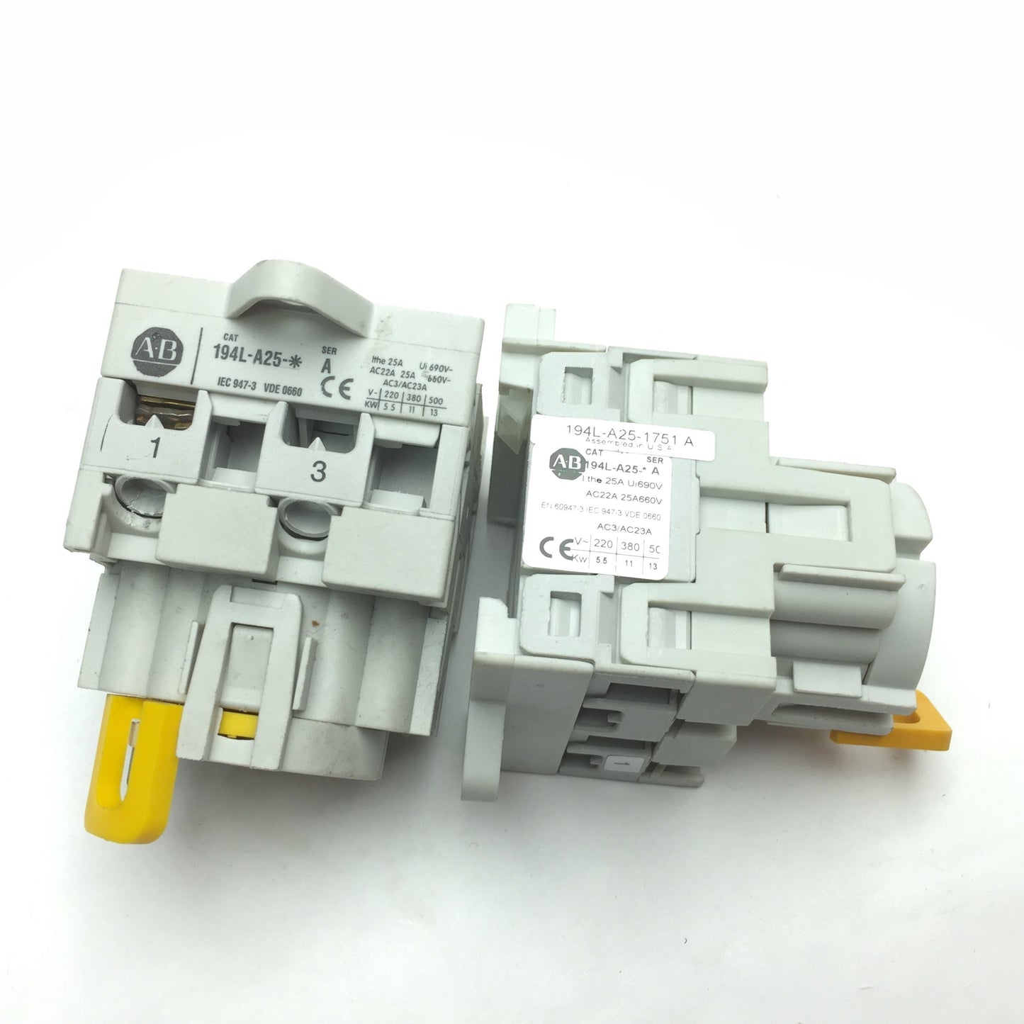 Used Lot of 2 Allen Bradley 194L-A25-1751 Disconnect Load Switch 1-Pole 25A 600VAC