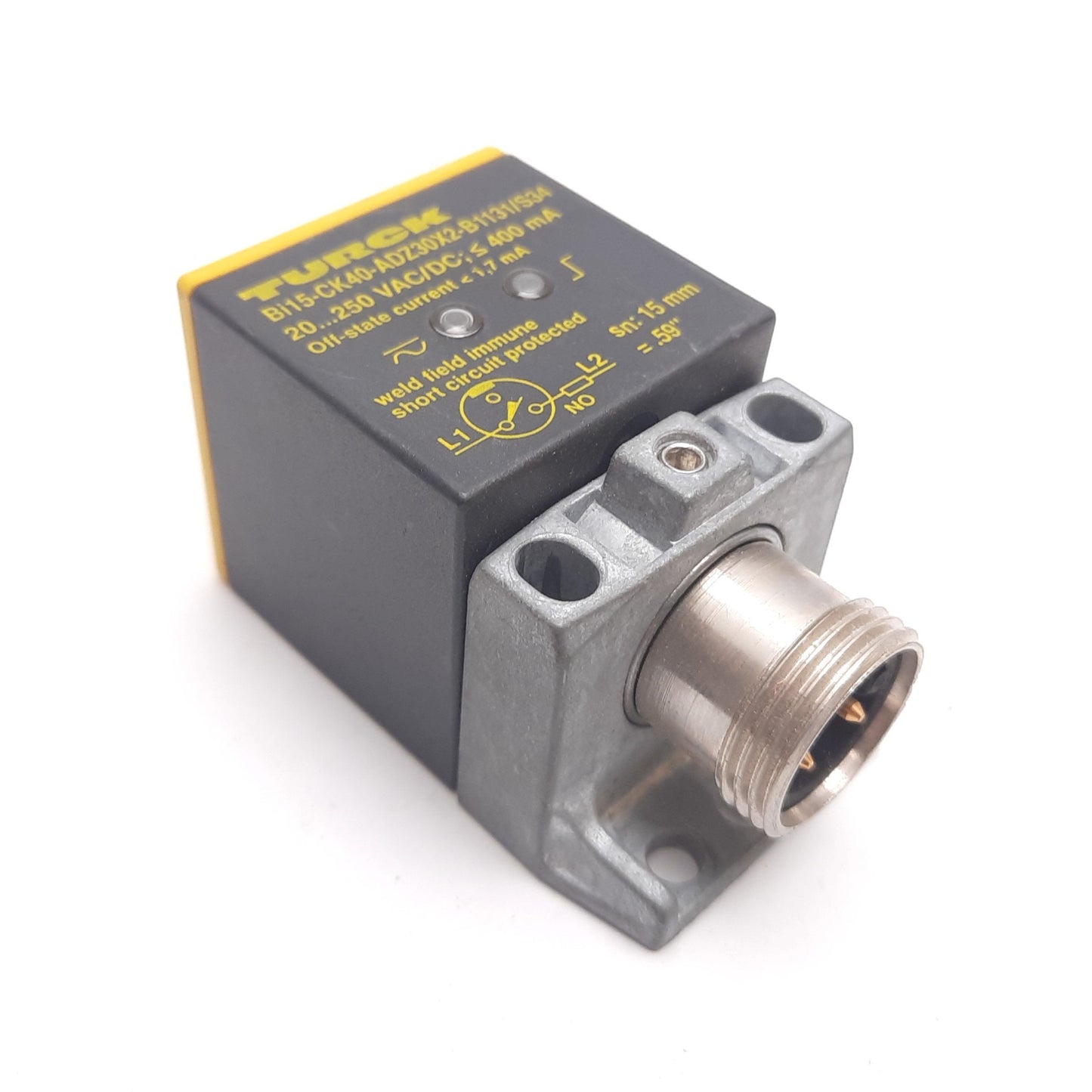 Used Turck Bi15-CK40-ADZ30X2-B1131/S34 Inductive Proximity Sensor, 15mm, 20-250VAC/DC
