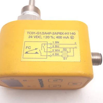 Used Turck TC01-G1/2A4P-2AP8X-H1140 Flow Monitoring Immersion Sensor, 24VDC, PNP G1/2