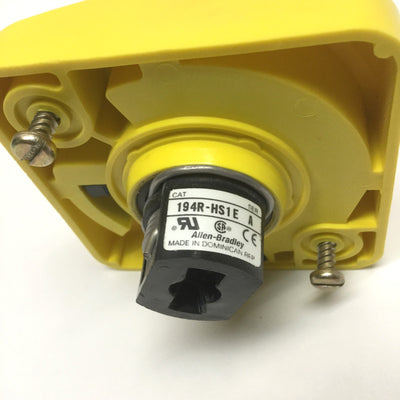 Used Allen Bradley 194R-HS1E Rotary Disconnect Switch Handle, Red/Yellow, ON-OFF, 90°