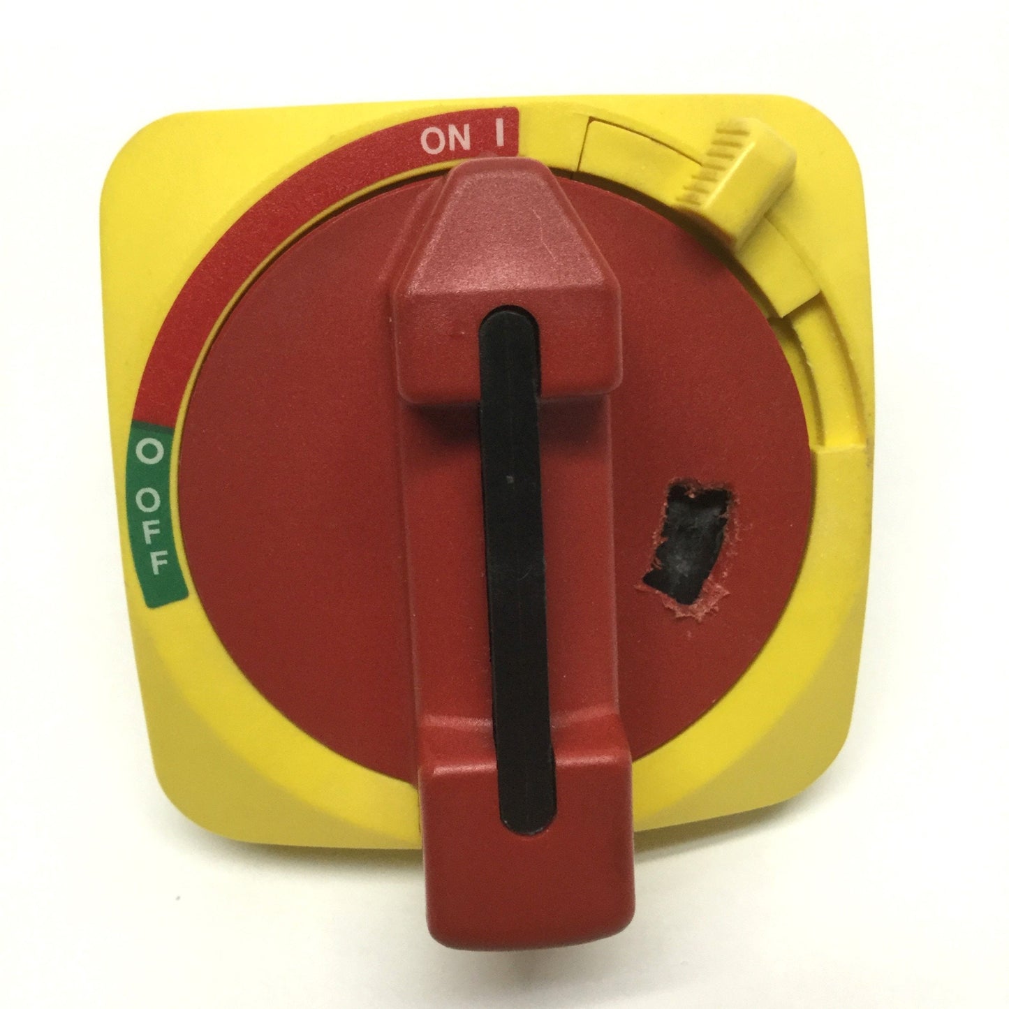 Used Allen Bradley 194R-HS1E Rotary Disconnect Switch Handle, Red/Yellow, ON-OFF, 90°