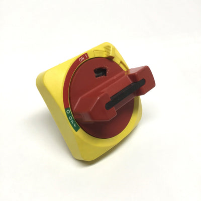 Used Allen Bradley 194R-HS1E Rotary Disconnect Switch Handle, Red/Yellow, ON-OFF, 90°