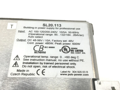 Used PULS SL20.113 Industrial DIN Power Supply 100-120/220-240VAC IN; 48VDC 10A OUT