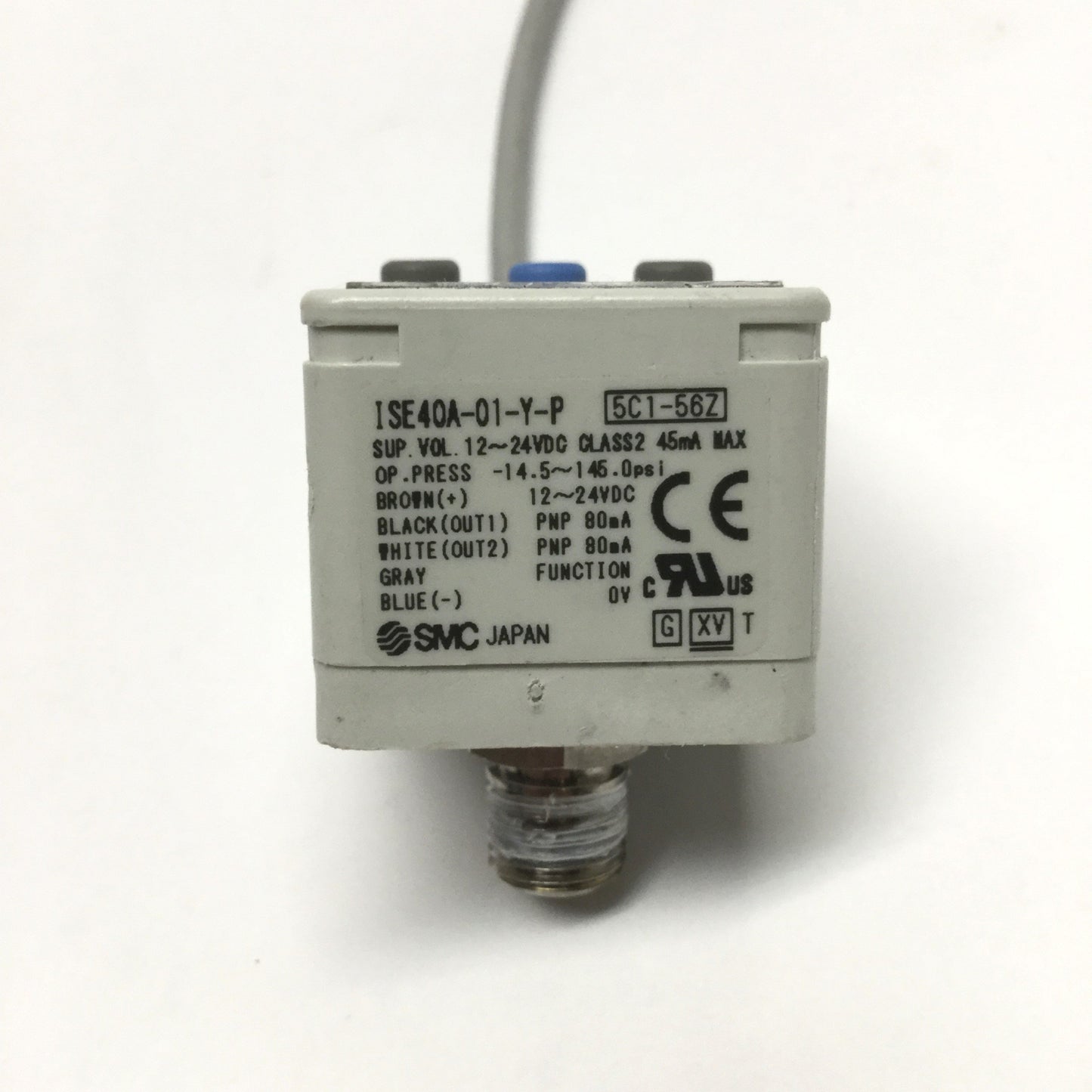 Used SMC ISE40A-01-Y-P Pneumatic Digital Pressure Switch -14.5 to 145psi, 12-24VDC