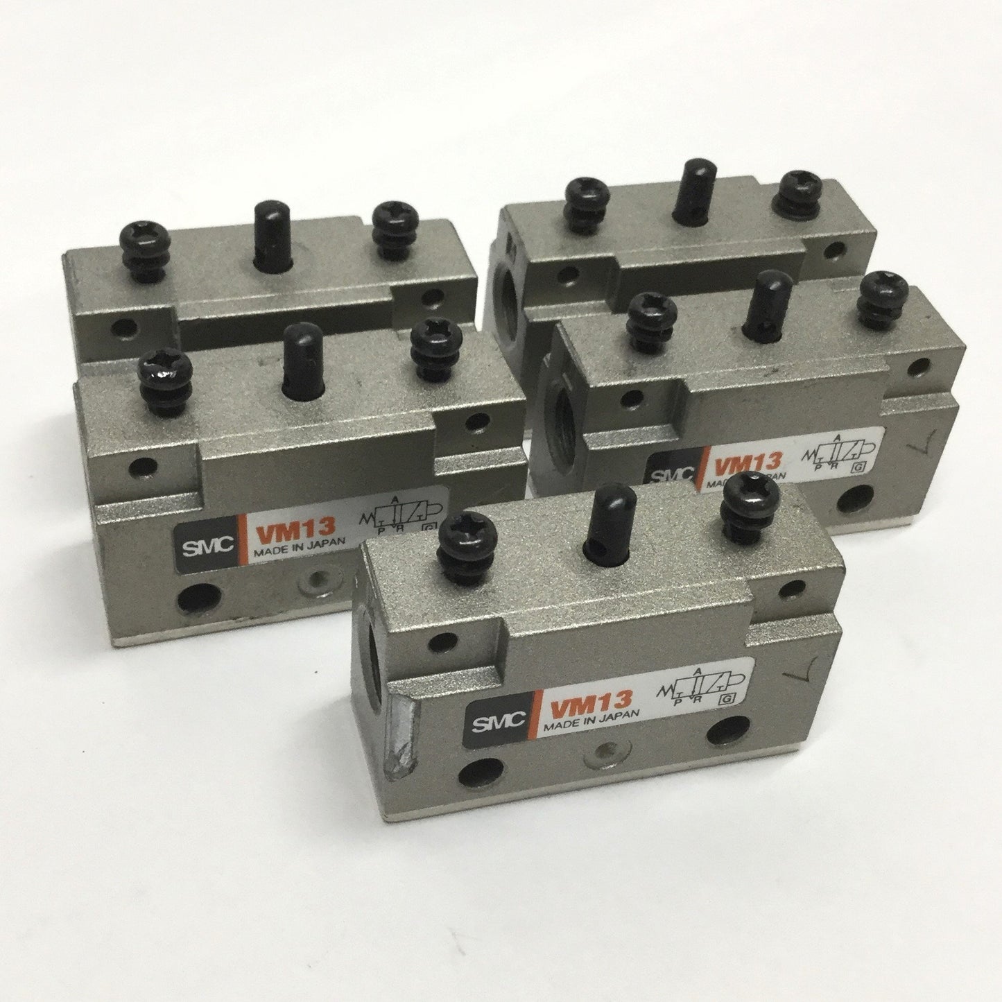 Used Lot of 5 SMC VM130-01-00 Pneumatic Mechanical Air Valve Switch, 3-Port, R 1/8"