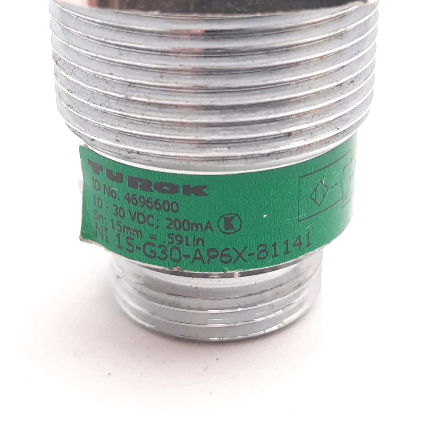 Used Turck Ni15-G30-AP6X-B1141 Inductive Proximity Sensor, 15mm, 10-30VDC 200mA, PNP
