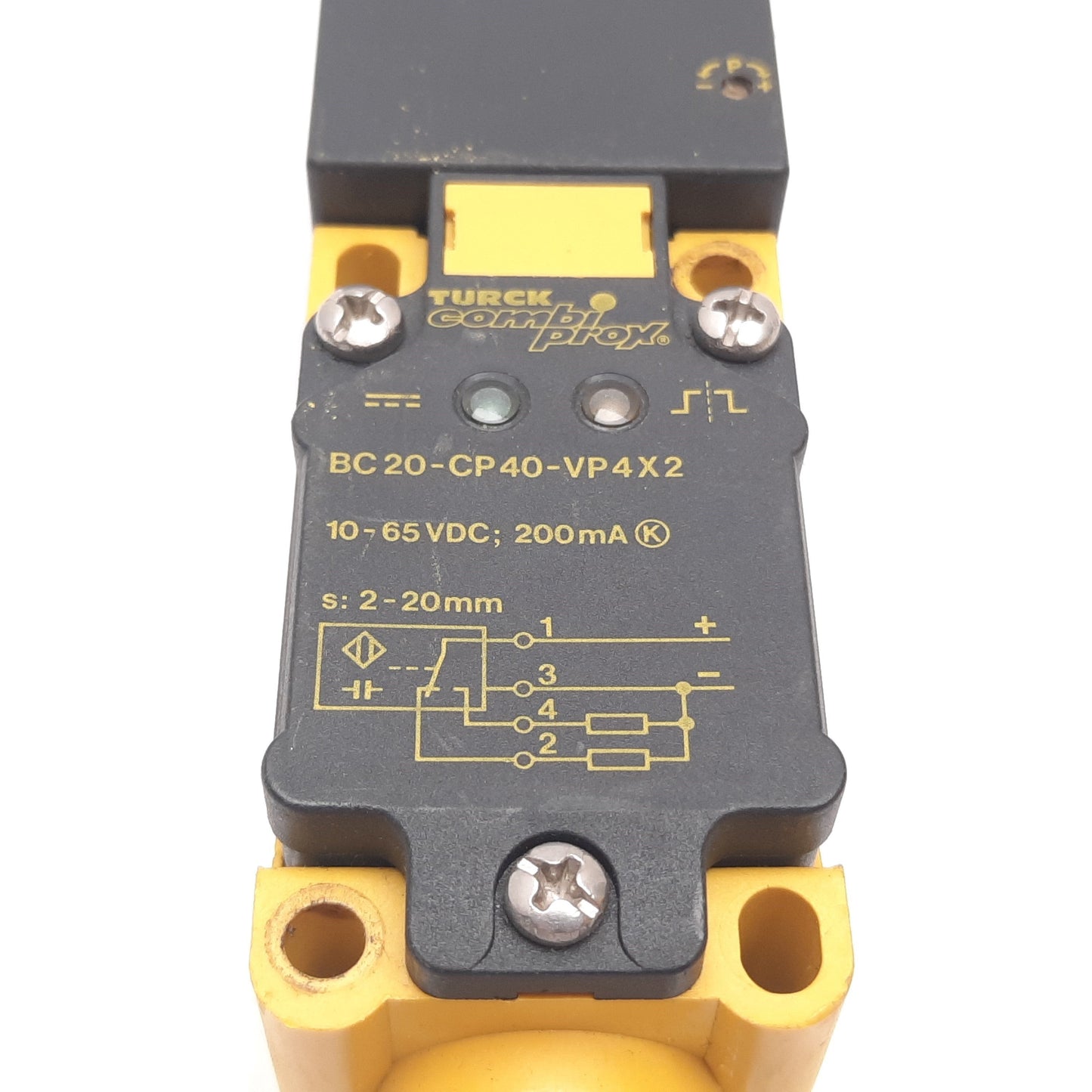 Used Turck BC20-CP40-VP4X2 Capacitive Proximity Sensor, 2-20mm, 10-65VDC, PNP, 4-Pin