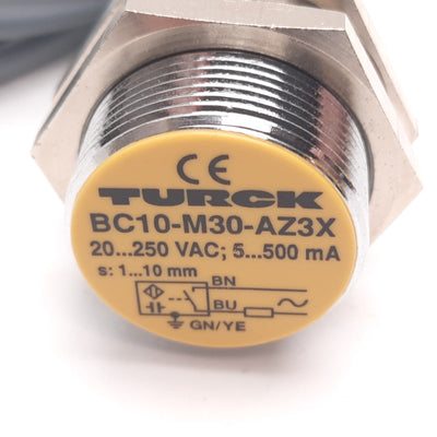 Used Turck BC10-M30-AZ3X Capacitive Proximity Sensor, 1-10mm, 20-250VAC, 5-500mA