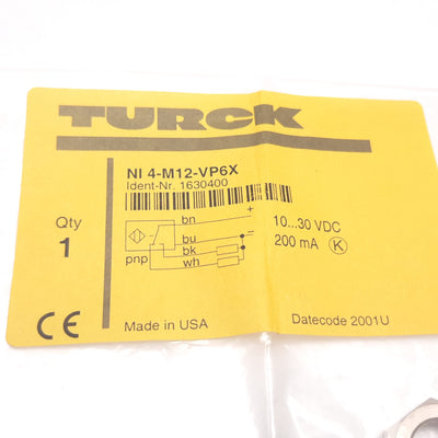 New Other Turck Ni4-M12-VP6X Inductive Proximity Sensor, 4mm, 10-30VDC 200mA, PNP N/O
