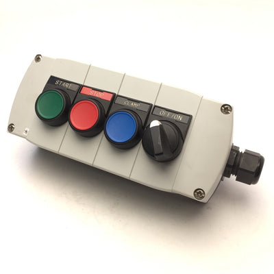 Used Allen Bradley 800F-4PM Plastic Pushbutton Enclosure Type 4/4x w/ Switches, 22mm