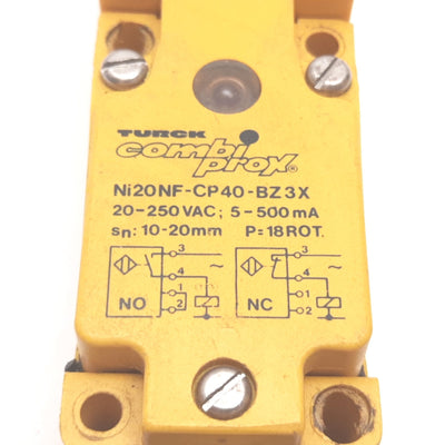 Used Turck Ni20NF-CP40-BZ3X Inductive Proximity Sensor, 10-20mm, 20-250VAC 5-500mA