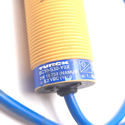 Used Turck BC10-S30-Y0X Capacitive Proximity Sensor, 1-10mm, 8.2VDC, M30, 0.5m 4-Pin