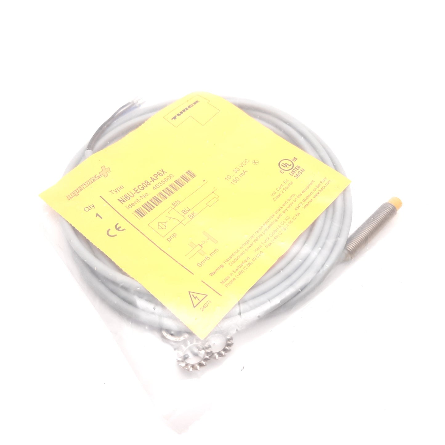 New Turck Ni6U-EG08-AP6X Inductive Proximity Sensor, 6mm, 10-30VDC, 150mA, PNP N/O