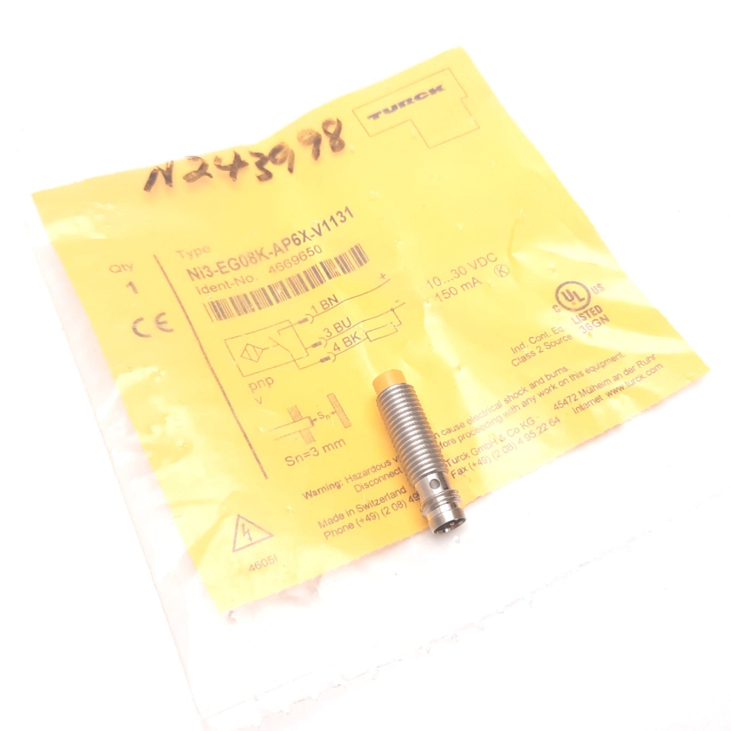 New Other Turck Ni3-EG08K-AP6X-V1131 Inductive Proximity Sensor, 3mm, 10-30VDC, PNP N/O