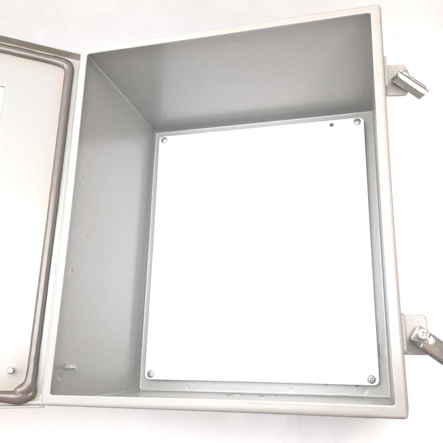 Used Saginaw SCE-14128CH Electrical Enclosure, 14" x 12" x 8", Steel, *Holes Added*
