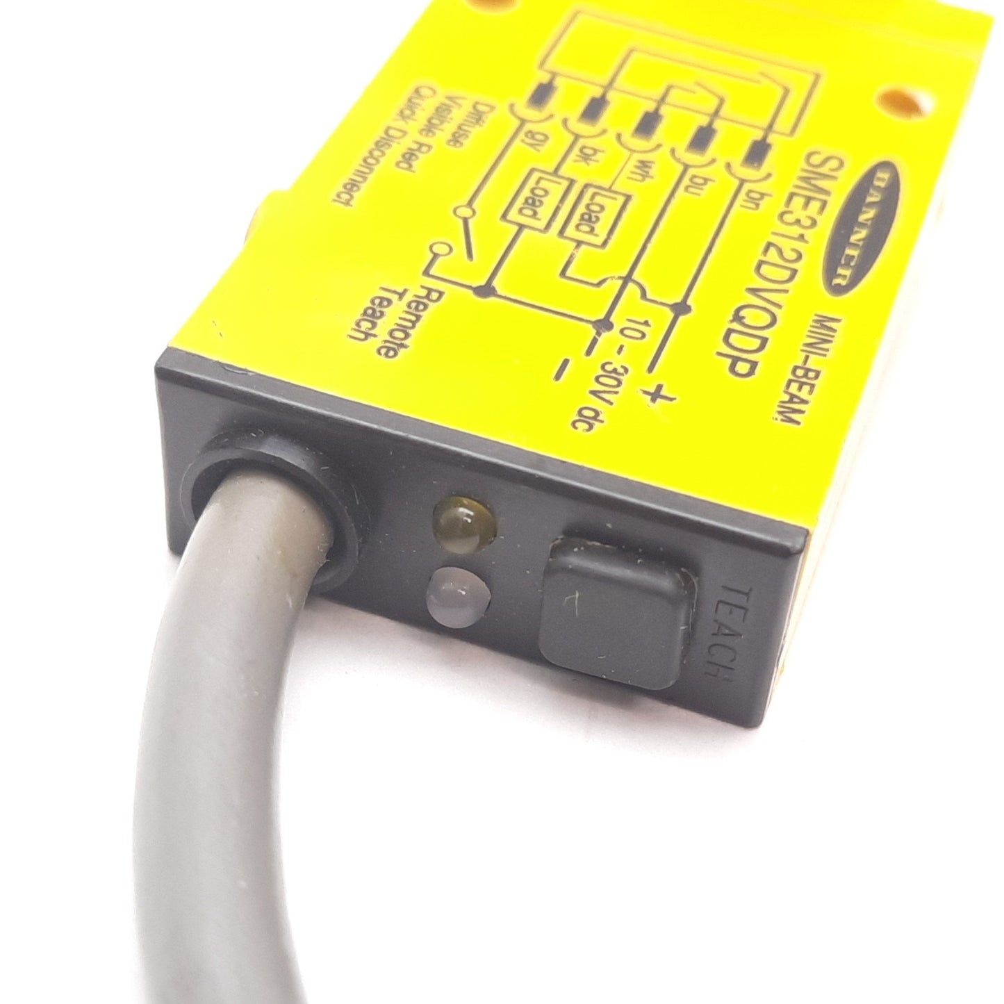 Used Banner SME312DVQDP Photoelectric Sensor, 1.1m, 10-30VDC, Bipolar NPN/PNP, 5-Pin