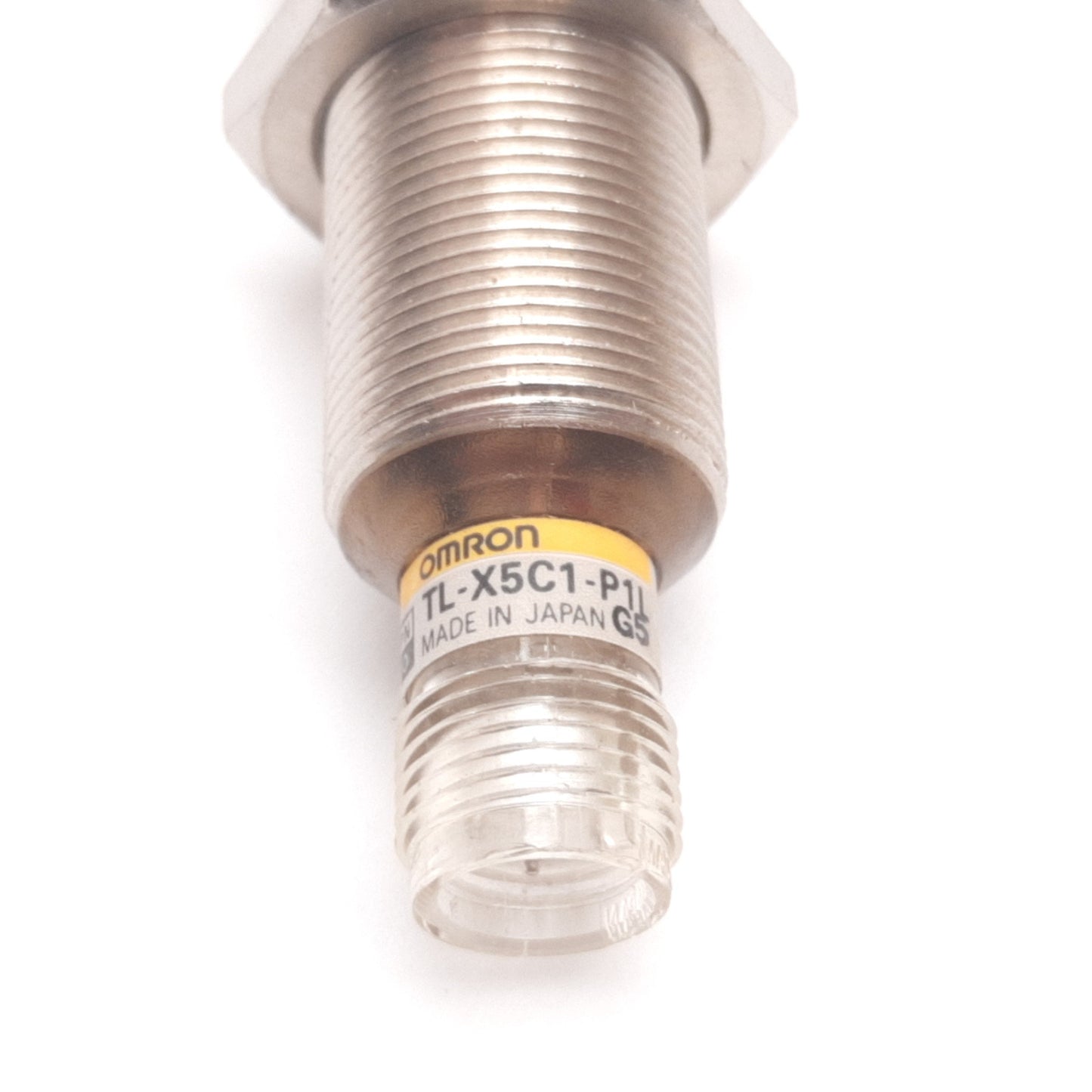 Used Omron TL-X5C1-P1L Proximity Sensor, 5mm, 12-24VDC, NPN N/O, 4-Pin M12