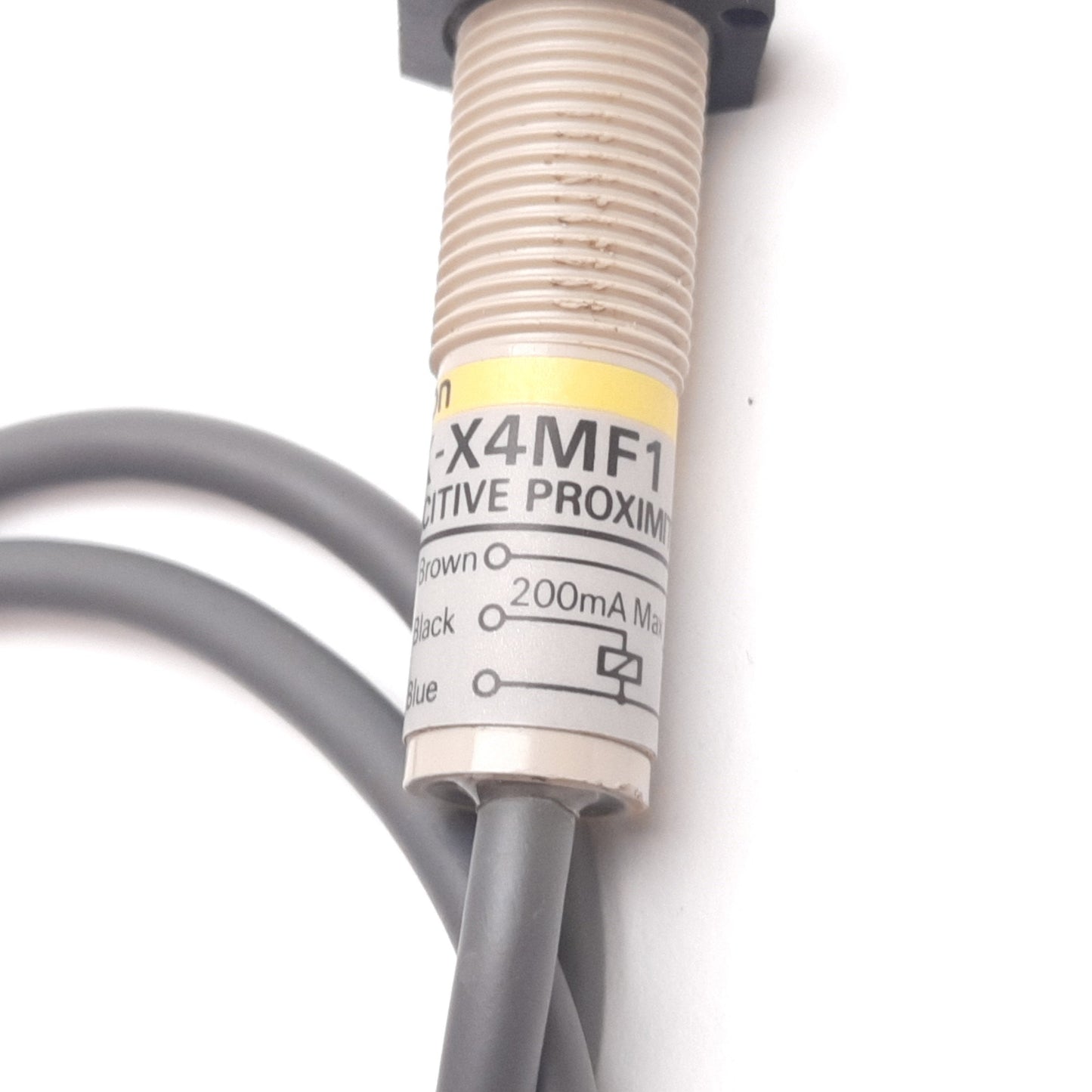 Used Omron E2K-X4MF1 Capacitive Proximity Sensor, 4mm, 12-24VDC, 200mA, PNP N/O