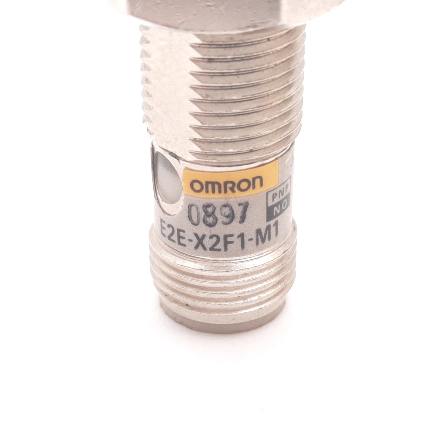 Used Omron E2E-X2F1-M1 Inductive Proximity Sensor, 2mm, 12-24VDC, PNP N/O, M12, 4-Pin