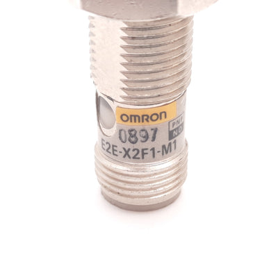 Used Omron E2E-X2F1-M1 Inductive Proximity Sensor, 2mm, 12-24VDC, PNP N/O, M12, 4-Pin