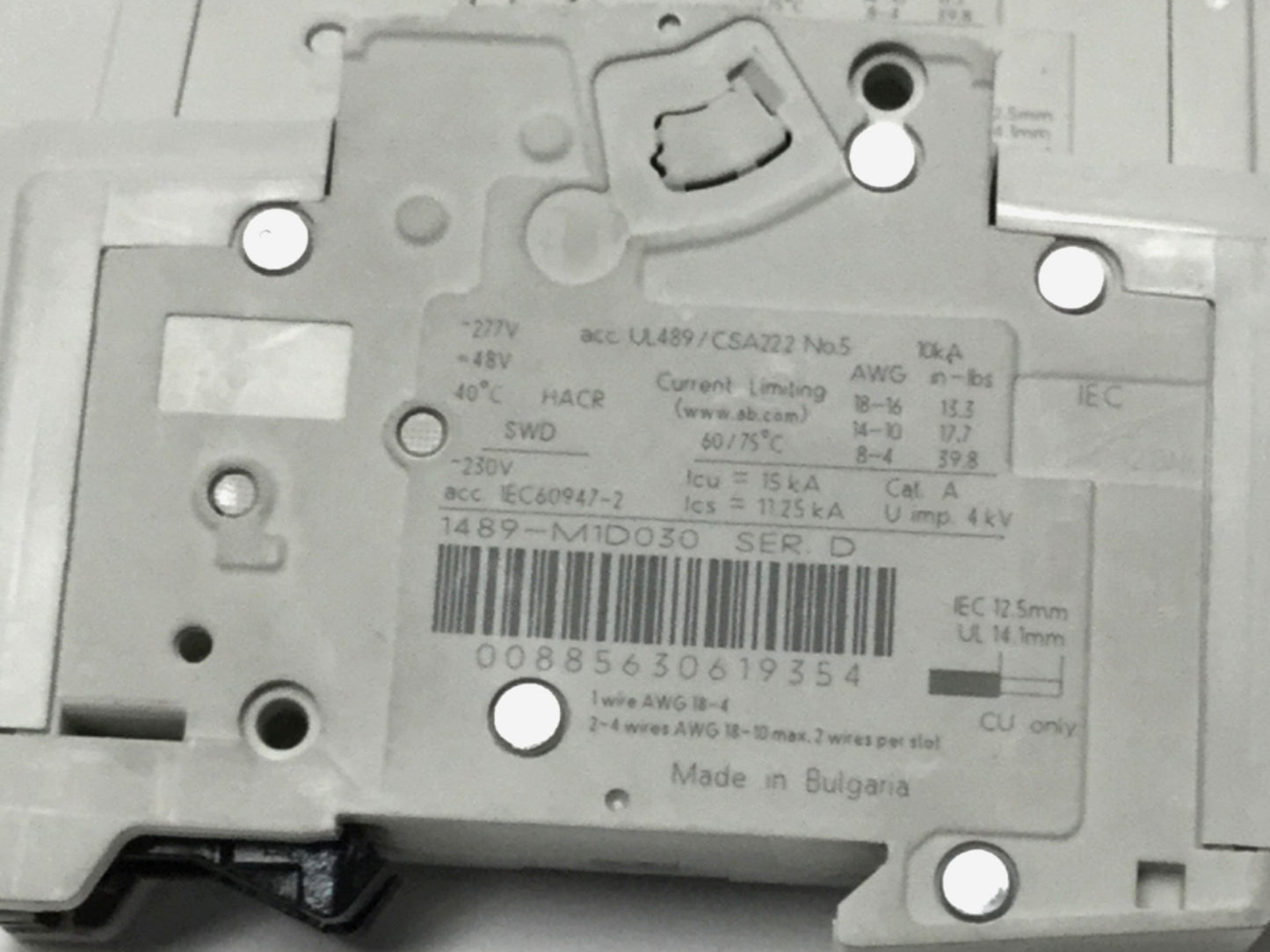 Used Lot of 2 Allen Bradley 1489-M1D030 Circuit Breakers, 3A, D-Curve, 1-Pole, 277VAC