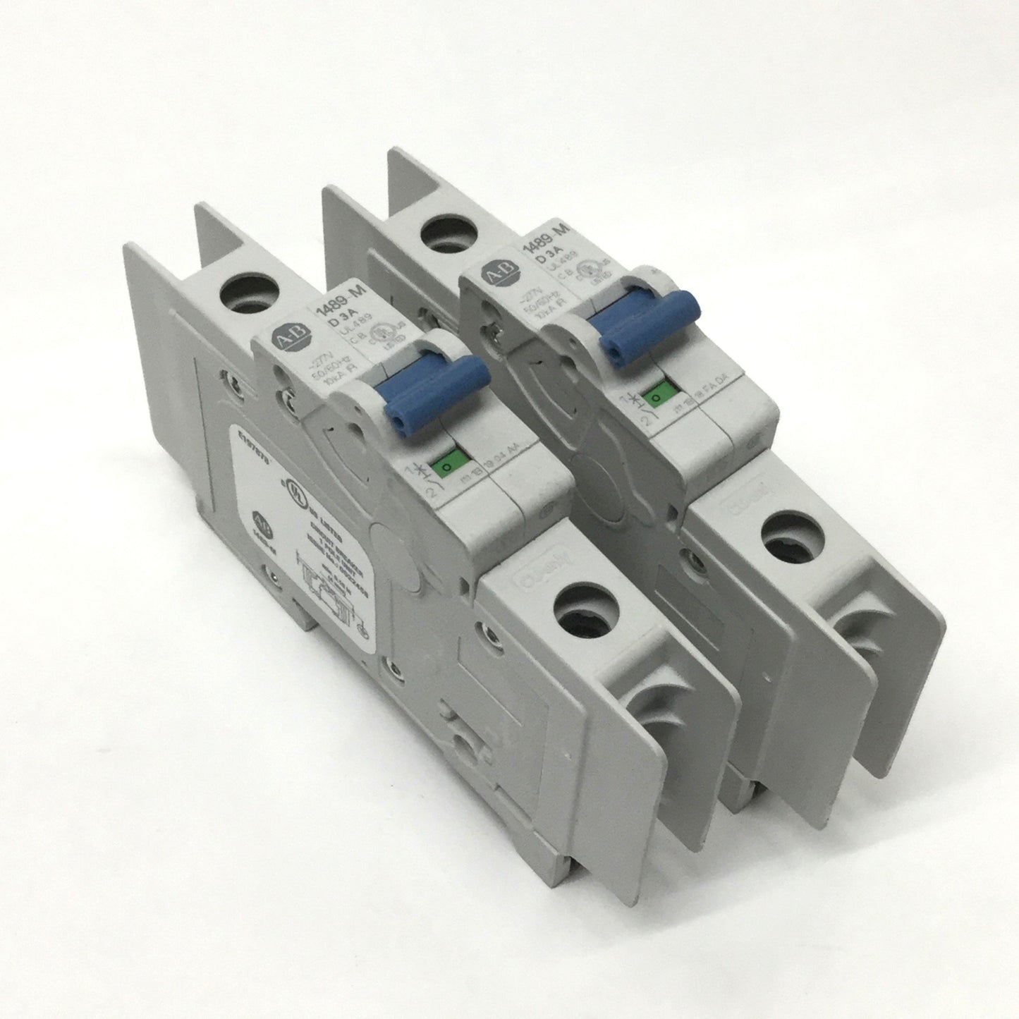 Used Lot of 2 Allen Bradley 1489-M1D030 Circuit Breakers, 3A, D-Curve, 1-Pole, 277VAC