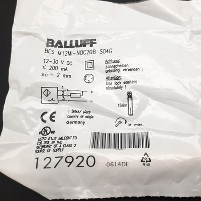 New Balluff BES M12MI-NOC20B-S04G Inductive Proximity Sensor, 2mm, 12-30VDC, NPN N/C