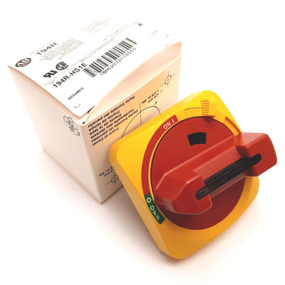 New Allen Bradley 194R-HS1E Rotary Disconnect Switch Handle, Red/Yellow, ON-OFF, 90°