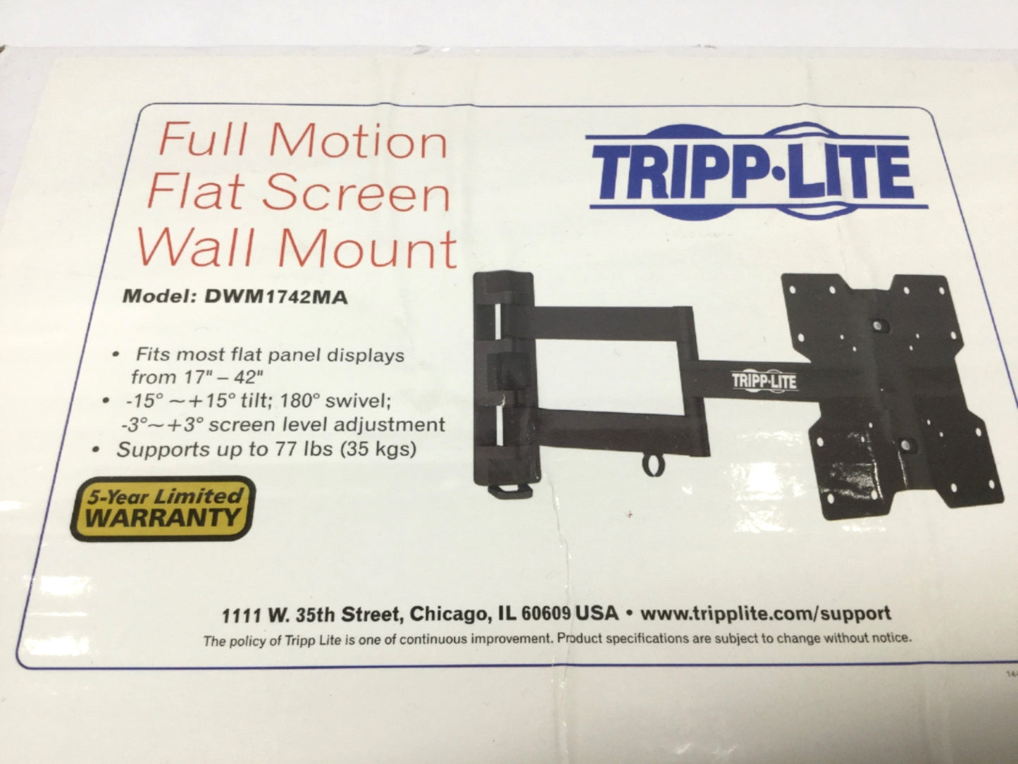 New TrippLite DWM1742MA Flat Panel LCD Screen Monitor Wall Mount Swivel/Tilt Arm