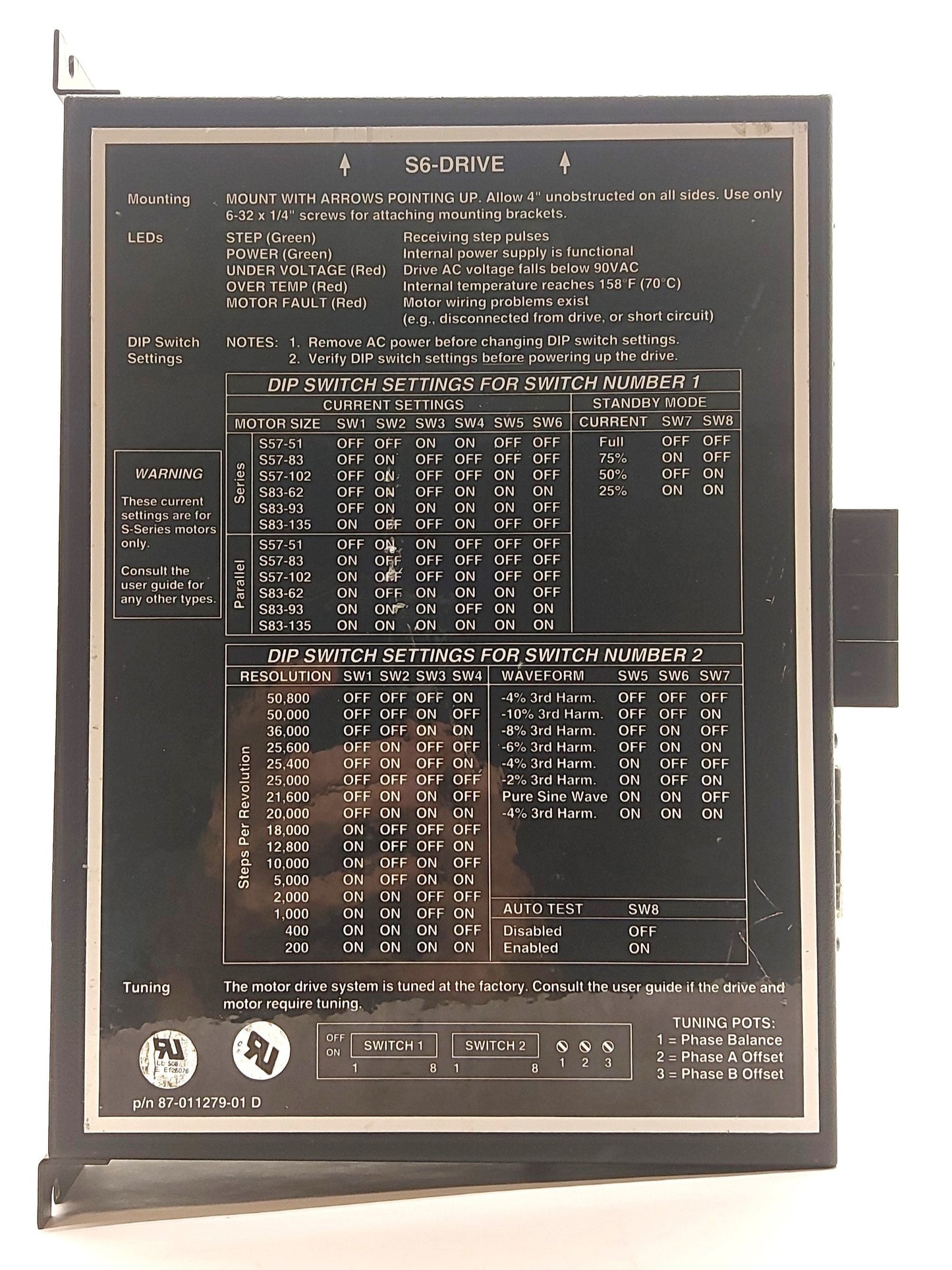 Used Parker S57-51 S6-DRIVE Compumotor Stepper Motor Drive, 1-Axis, 6A, 95-132VAC