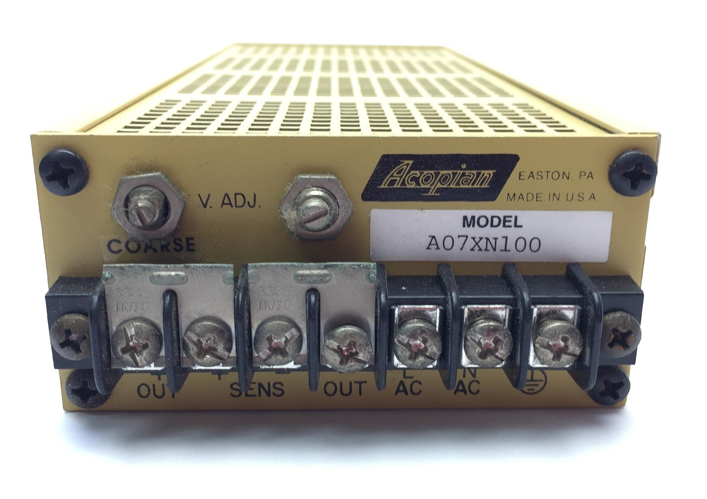 Used Acopian A07XN100 Ripple Power Supply, N8T Case, Input: 120VAC, Output: 0-7VDC 1A