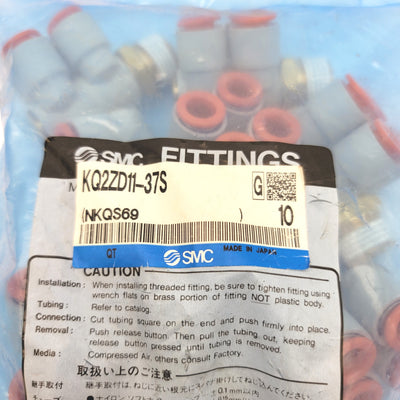 Used Bag Of 10 SMC KQ2ZD11-37S One-Touch Double Universal Branch Elbow 3/8"OD 1/2"NPT