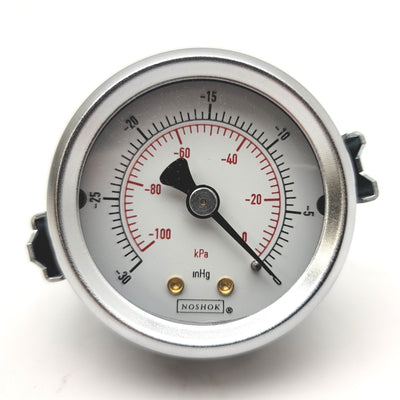 New Noshok 20-120-30-vac/kPa Panel Mount Vacuum Gauge 2" Dia, 1/4"NPT, -30 To 0 inHg