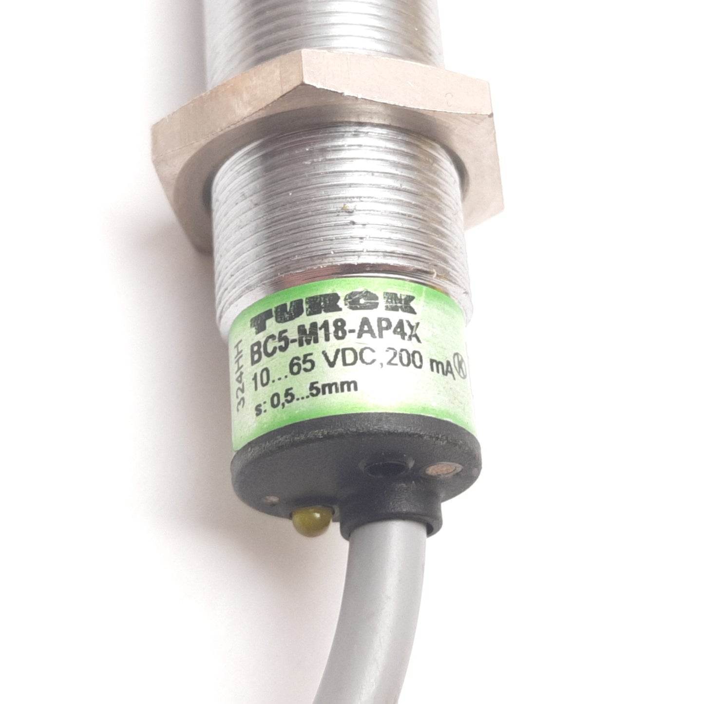 Used Turck BC5-M18-AP4X Capacitive Proximity Sensor, 5mm, 10-65VDC 200mA, PNP N/O
