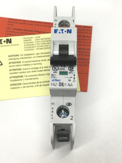 New Eaton FAZ-D8/1-NA-SP Miniature Circuit Breaker 1-Pole, 8A, 277VAC, D-Curve