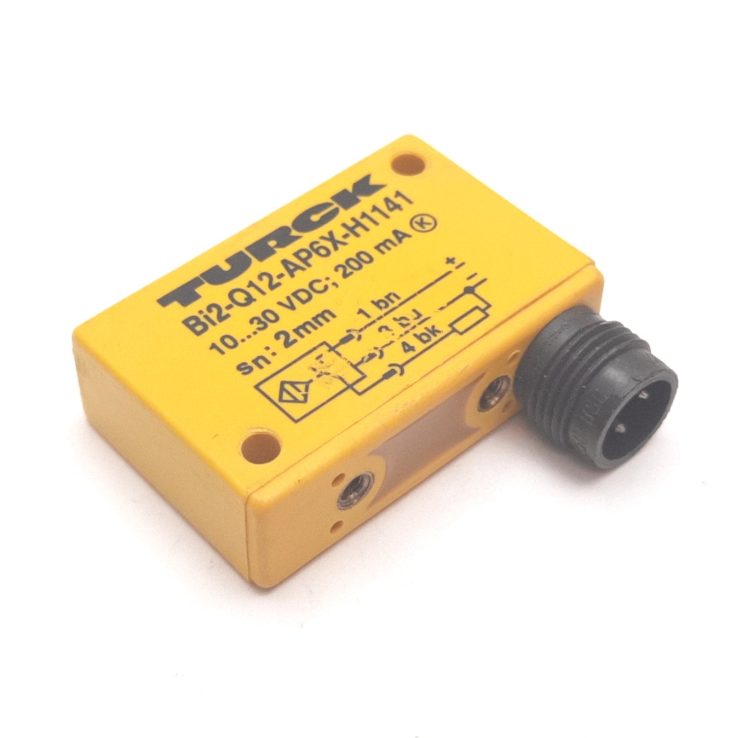 Used Turck Bi2-Q12-AP6X-H1141 Inductive Proximity Sensor, 2mm, 10-30VDC 200mA, PNP