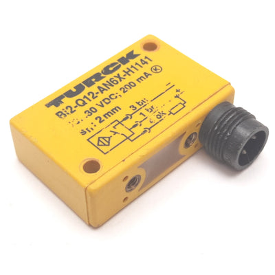Used Turck Bi2-Q12-AN6X-H1141 Inductive Proximity Sensor, 2mm, 10-30VDC 200mA, NPN