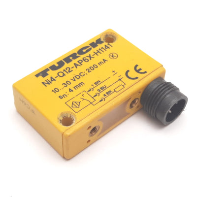 Used Turck Ni4-Q12-AP6X-H1141 Inductive Proximity Sensor, 4mm, 10-30VDC 200mA, PNP