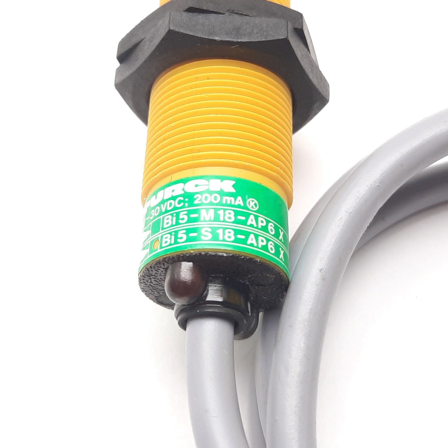 Used Turck Bi5-S18-AP6X Inductive Proximity Sensor, 5mm, 10-30VDC 200mA, 3-Wire, PNP