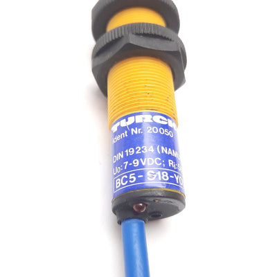 Used Turck BC5-S18-Y0X Capacitive Proximity Sensor, 5mm, 7-9VDC, M18, 2-Wire