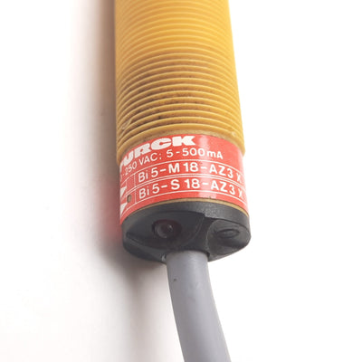 Used Turck Bi5-S18-AZ3X Inductive Proximity Sensor, 5mm, 20-250VAC 5-500mA, 2-Wire