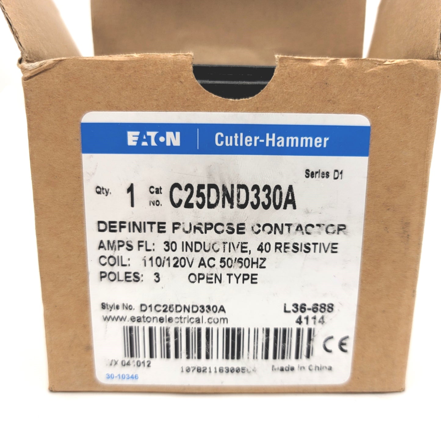 New Eaton Cutler Hammer C25DND330A Definite Purpose Contactor 30A 3-Pole 120VAC Coil