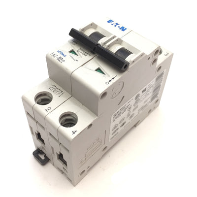 Used Eaton FAZ-D2/2 Miniature Circuit Breaker D-Curve 277/480VAC 2-Pole 2A, DIN Mount